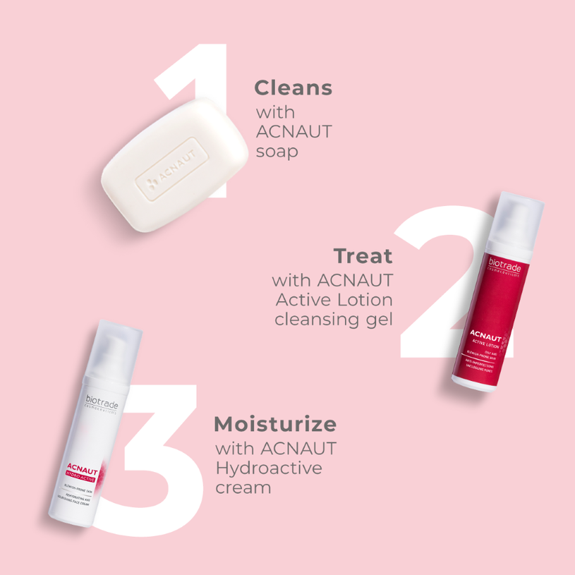 Acnaut 3 Step Treatment Set Remove Pimples Blackheads for Oily Skin
